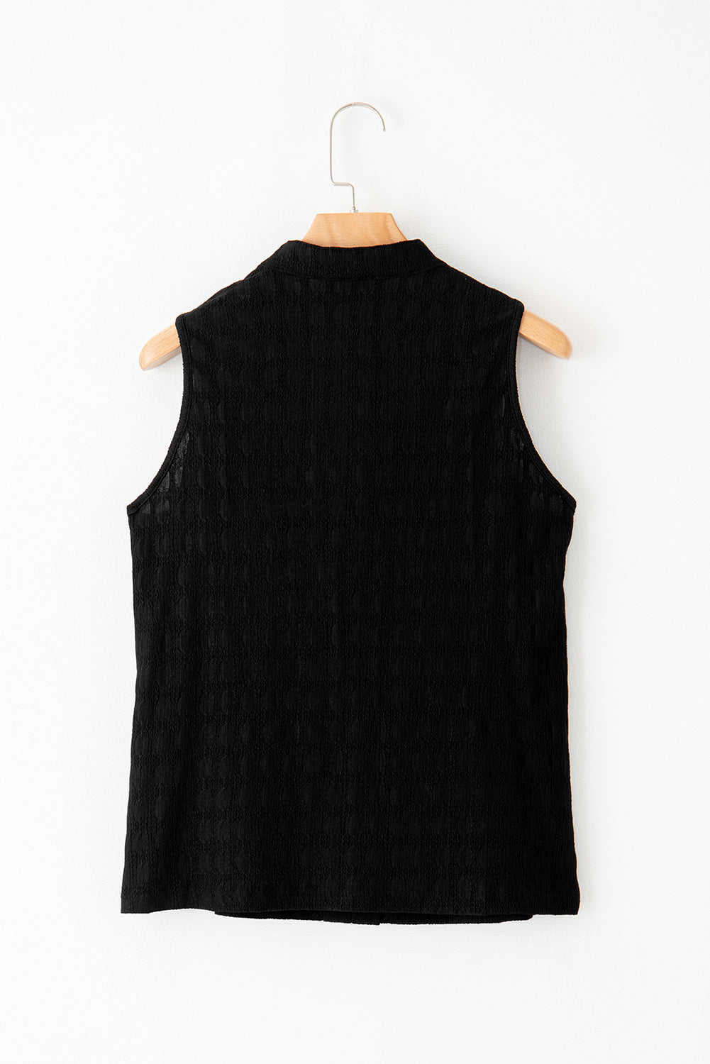 Black Lattice Textured Split Neck Tank Top