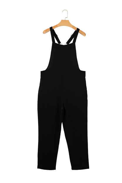 Black Buckle Strap Cropped Jumpsuit