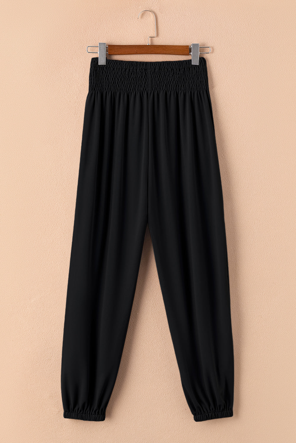 Black Smocked High Waist Joggers