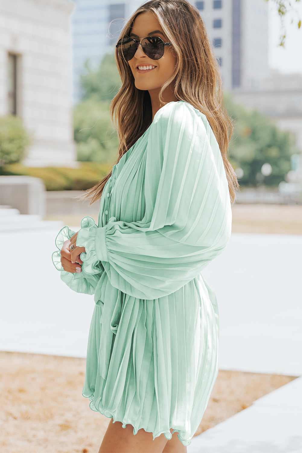 Green Ruffled Tie Waist Romper