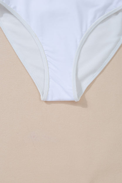 White Asymmetric Ruffle Tie Waist Swimsuit