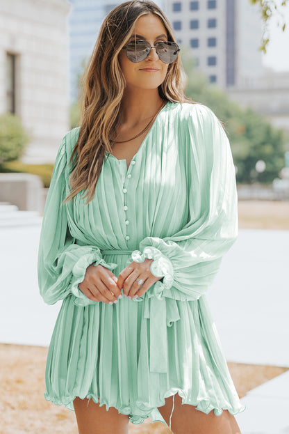 Green Ruffled Tie Waist Romper