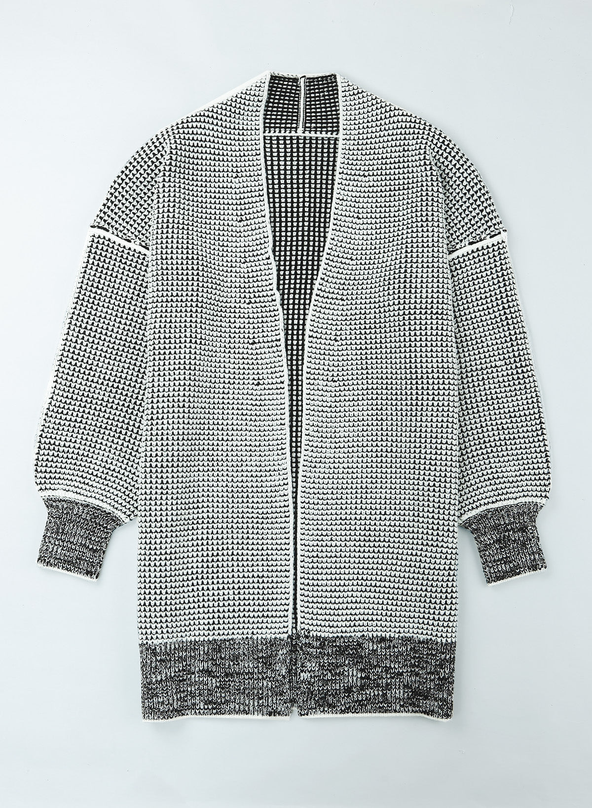 Gray Plaid Knit Long Cardigan