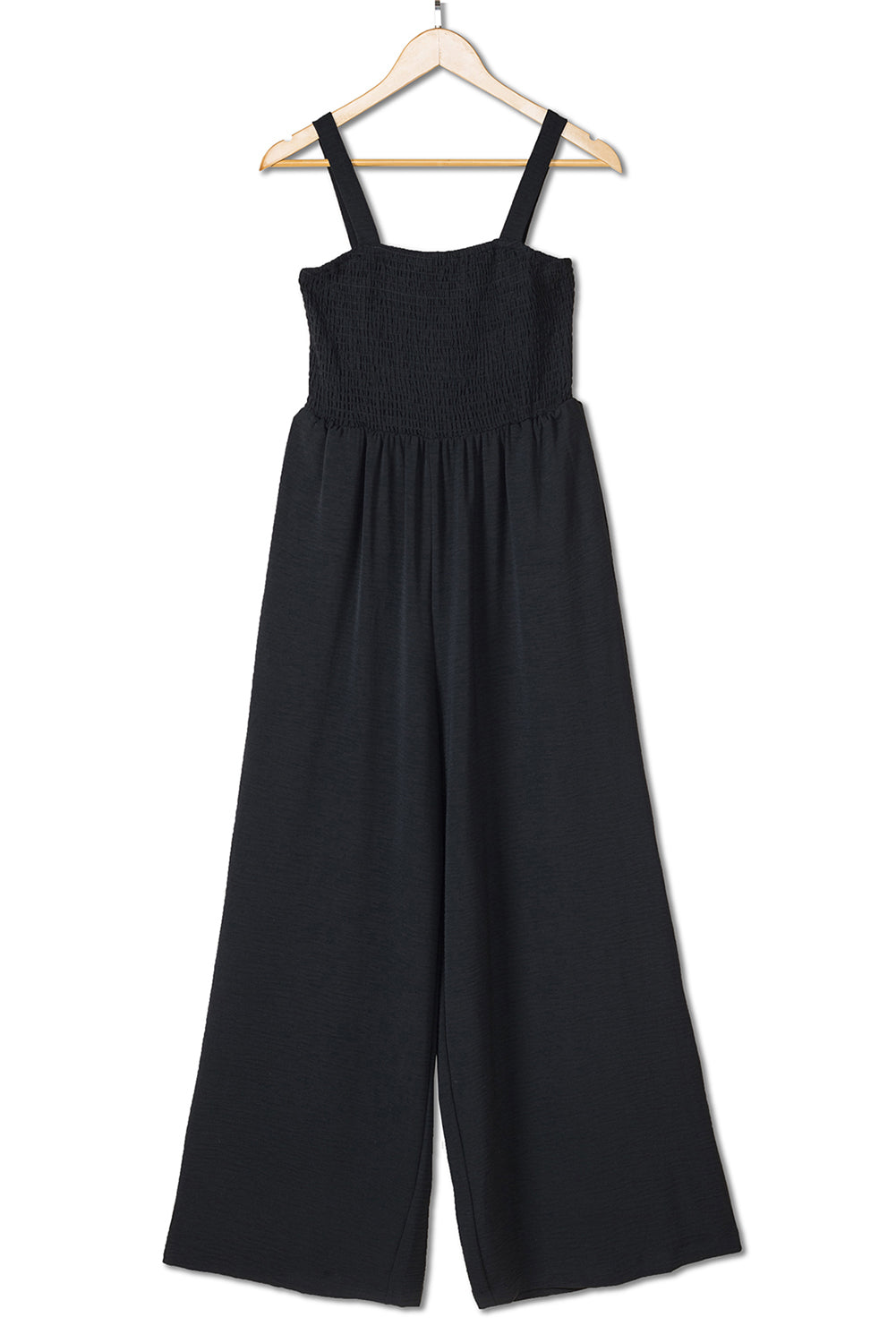 Black Smocked Sleeveless Wide Leg Jumpsuit