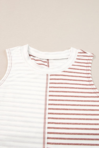 Brown Stripe Colorblock Loose Tank Top