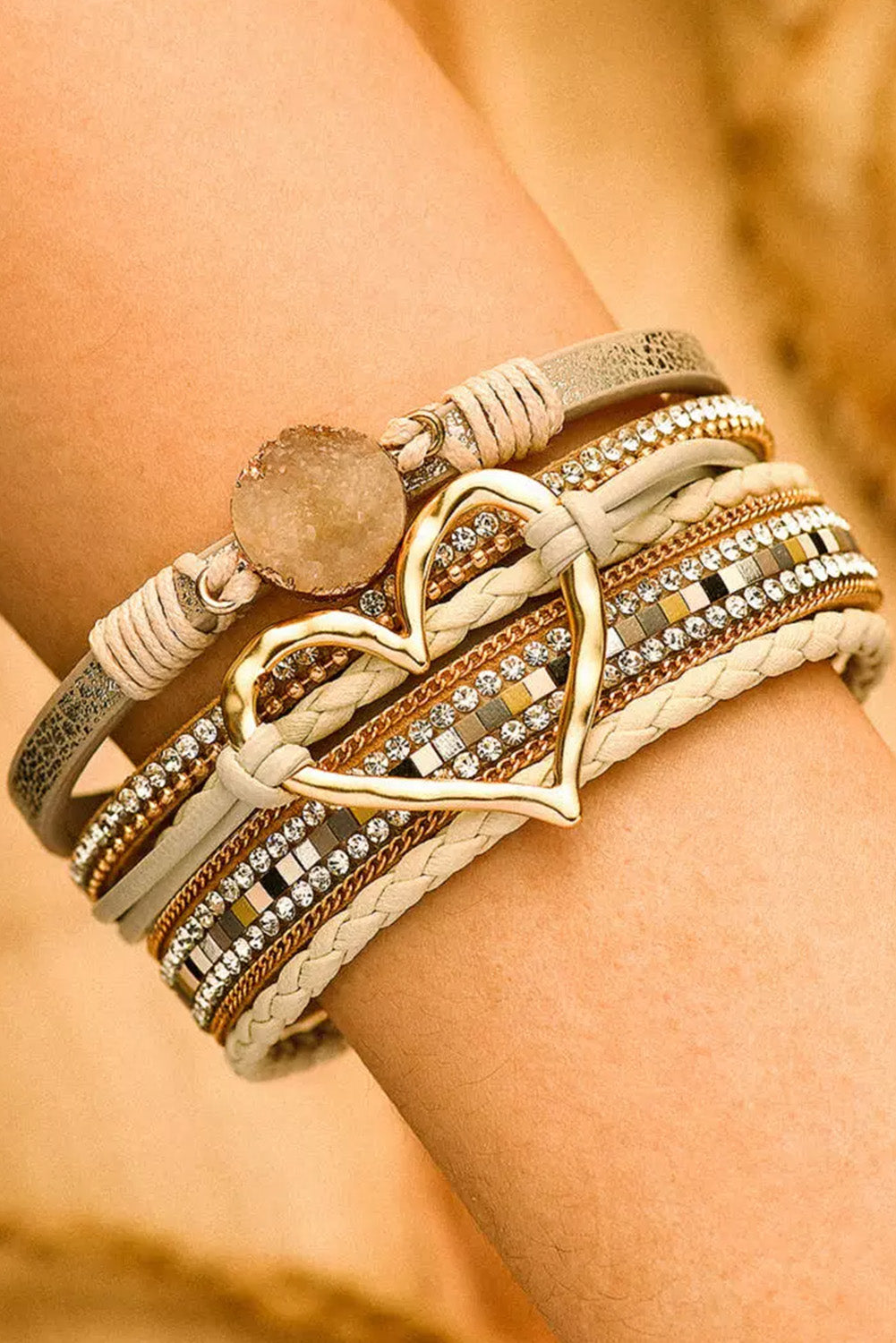 Beige Bohemian Heart Magnetic Buckle Bracelet