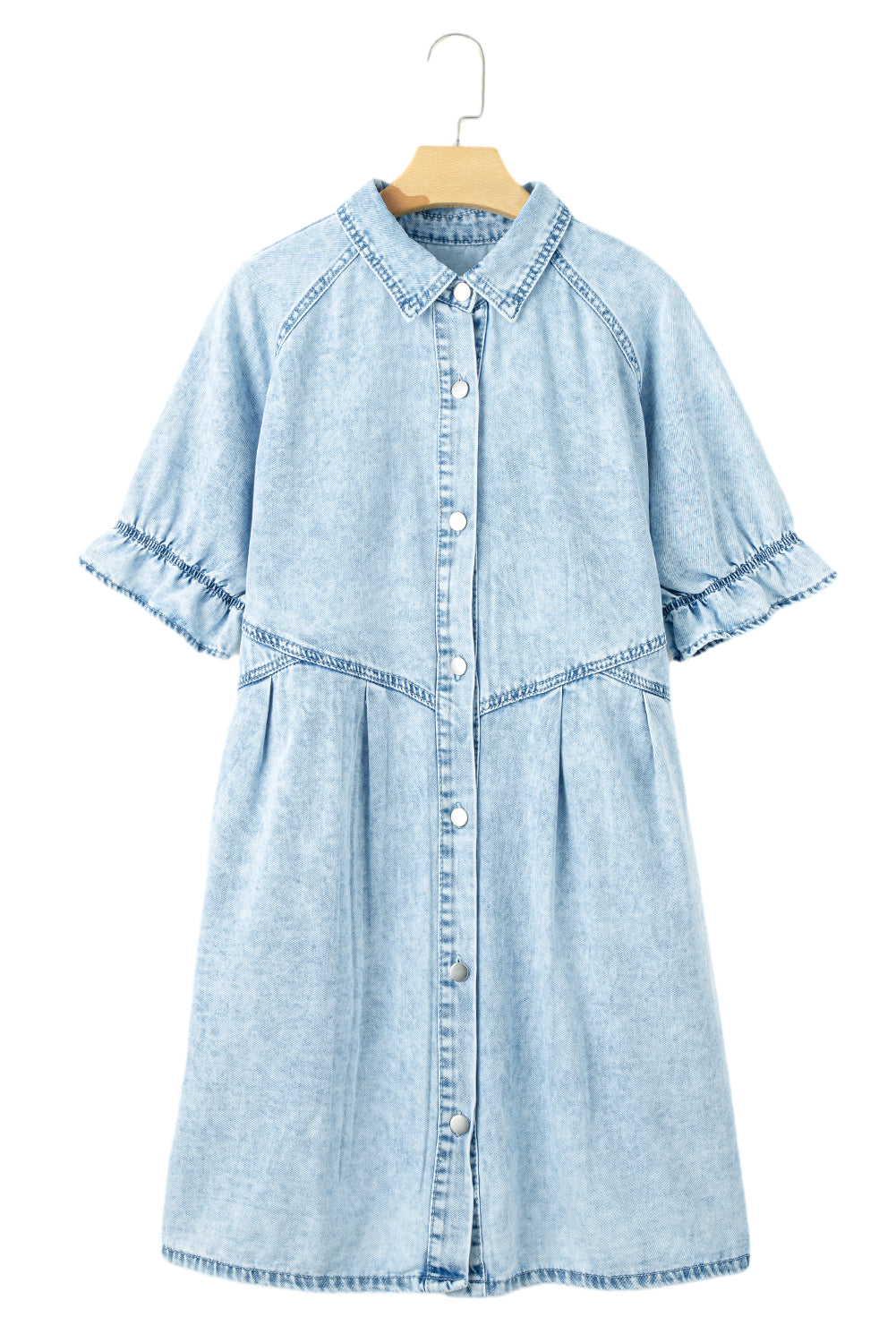 Beau Blue Mineral Wash Ruffled Denim Dress