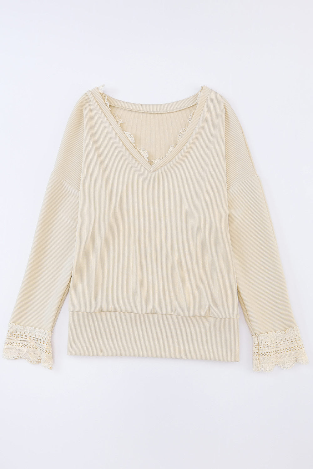 Apricot Ribbed V Neck Top