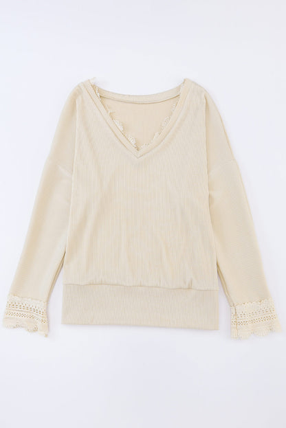 Apricot Ribbed V Neck Top