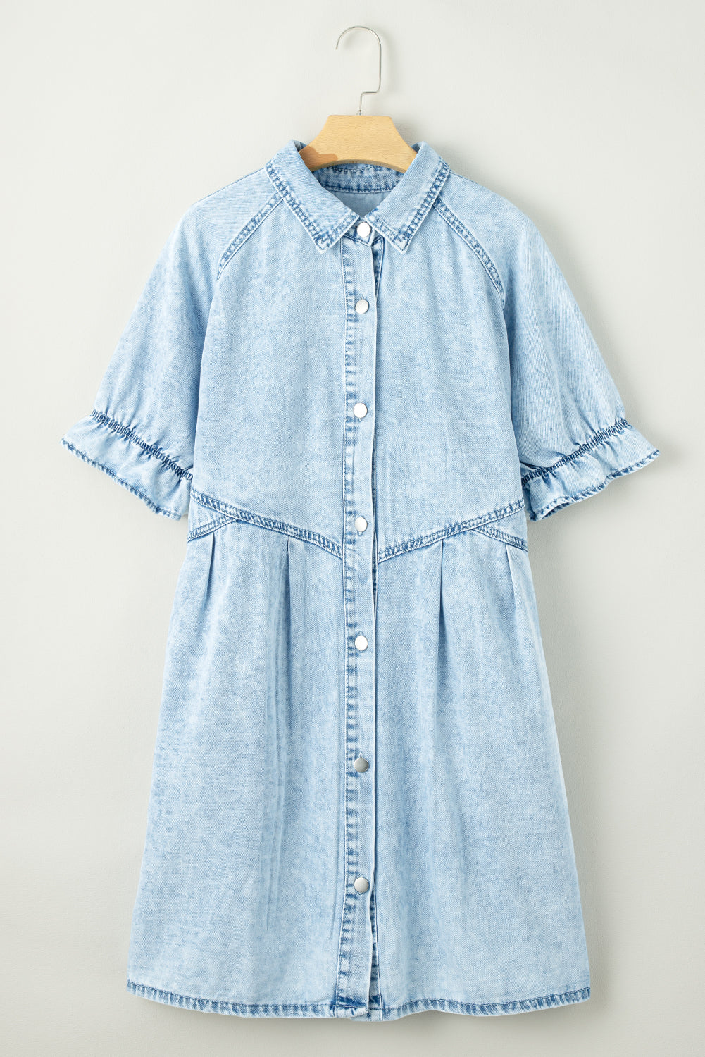 Beau Blue Mineral Wash Ruffled Denim Dress