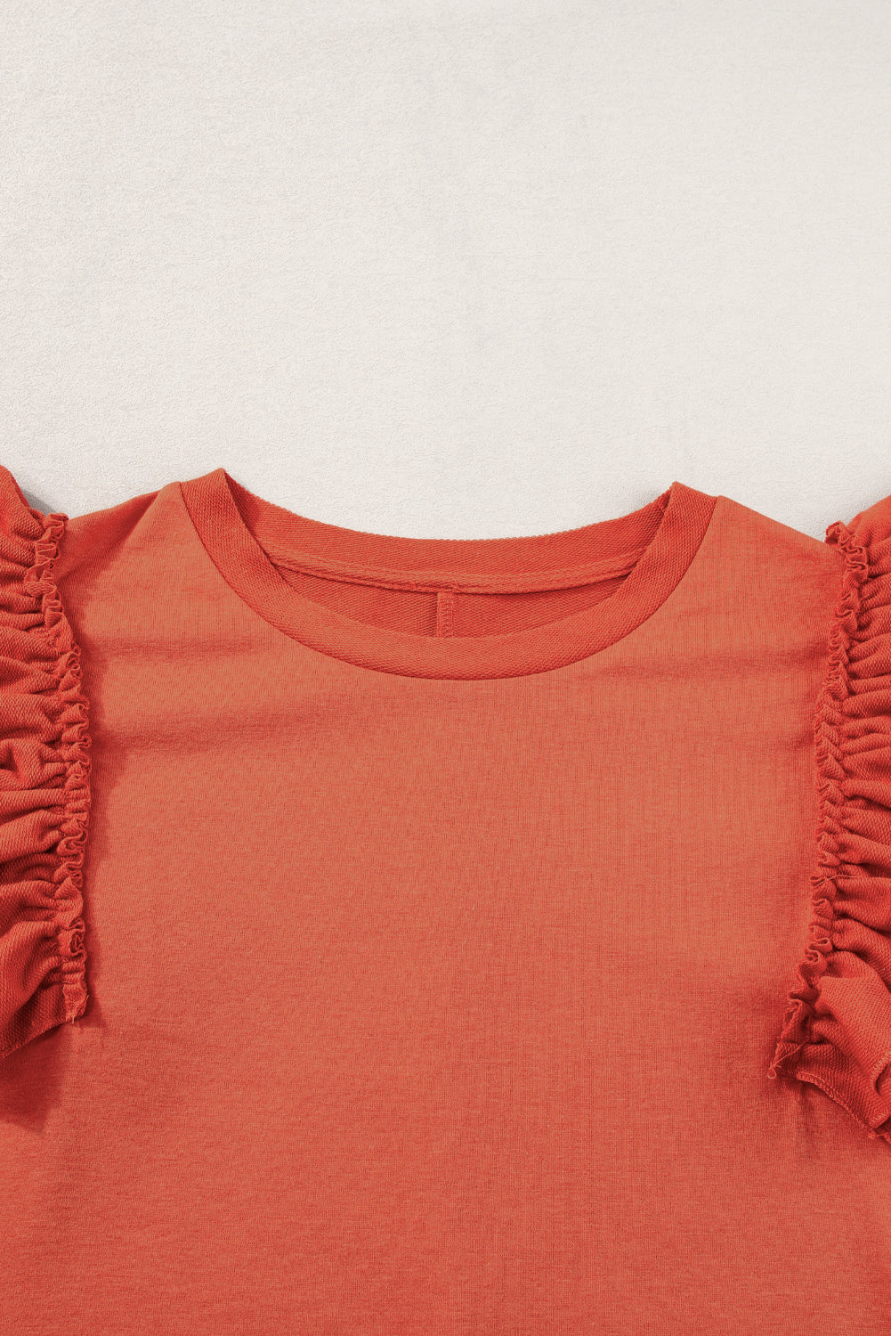 Orange Tiered Ruffled Sleeve Crew Neck T Shirt