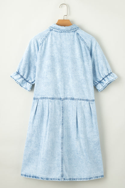 Beau Blue Mineral Wash Ruffled Denim Dress