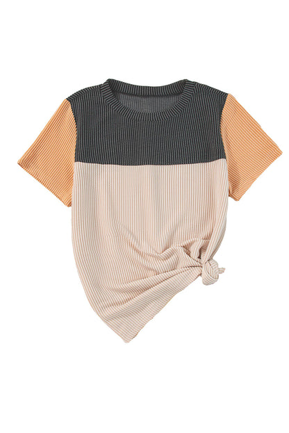 Black Rib Textured Colorblock T Shirt