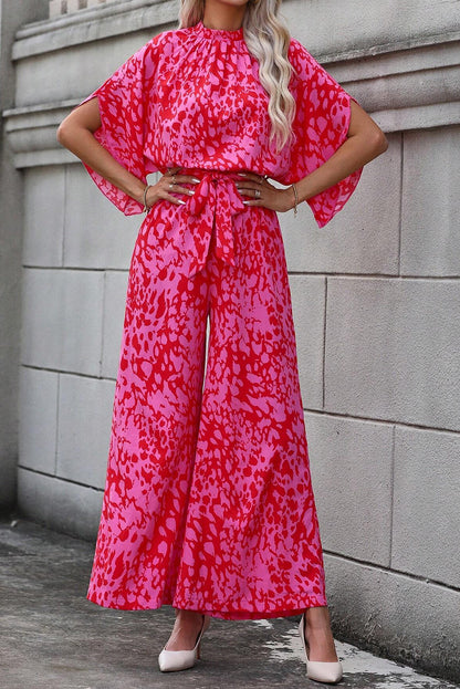 Rose Leopard Loose Sleeve Jumpsuit