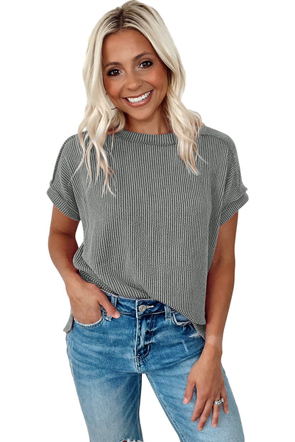 Medium Grey Textured Knit T-shirt