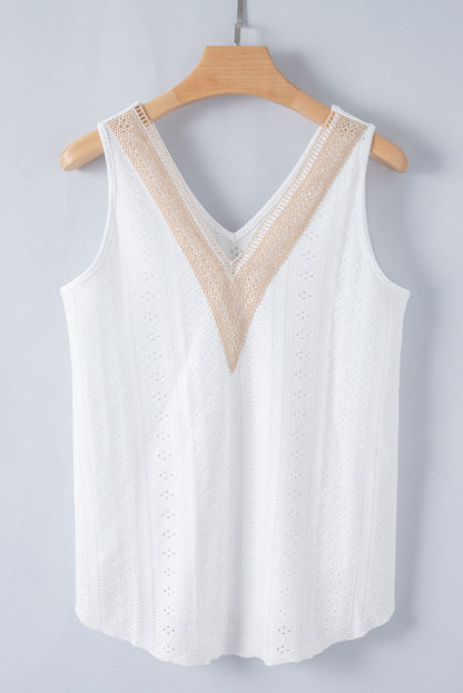 White Lace  V Neck Tank Top