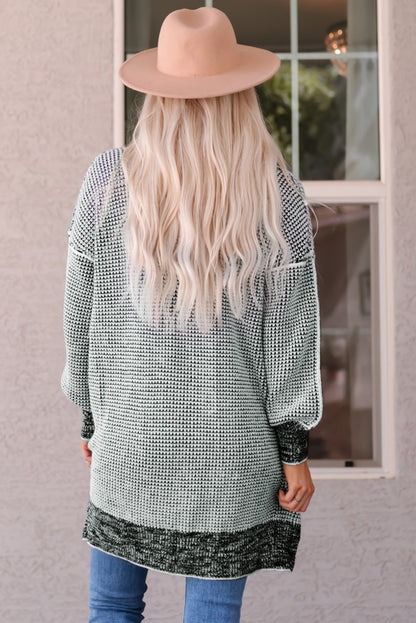 Gray Plaid Knit Long Cardigan