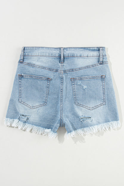 Light Blue Distressed High Waist Shorts