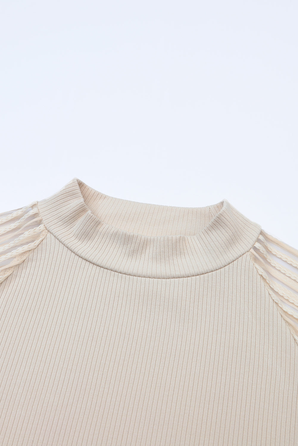 Apricot Striped Mesh Long Sleeve Crewneck Ribbed Top