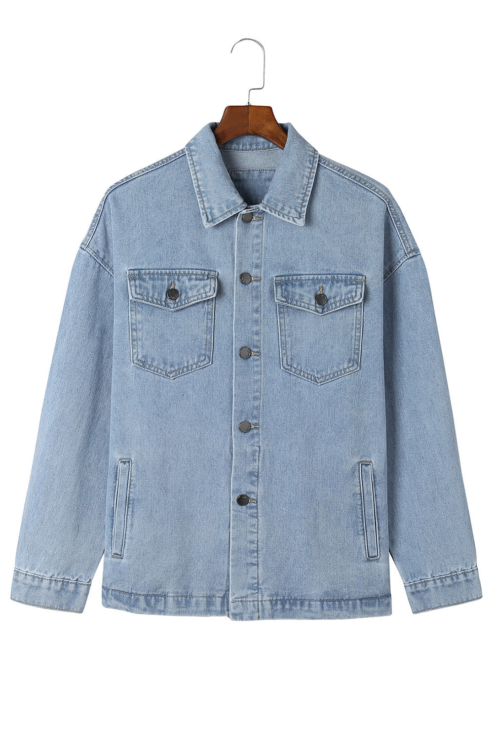 Sky Blue Acid Wash Flap Pocket Boyfriend Shacket