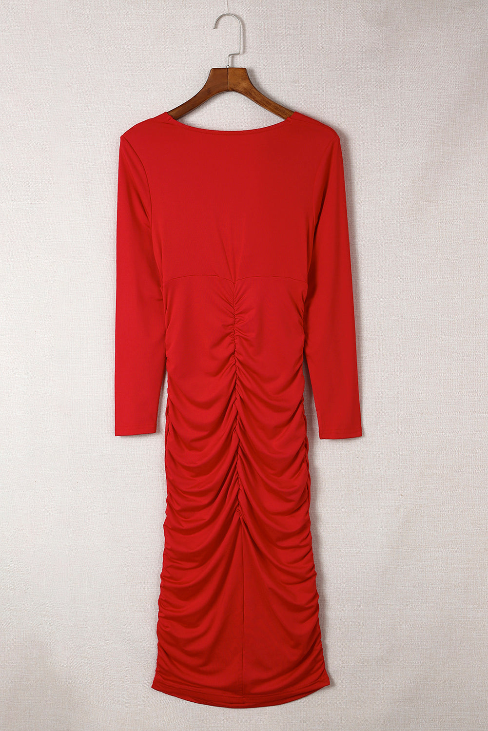 Fiery Red Long Sleeves Wrap V Neck Bodycon Dress