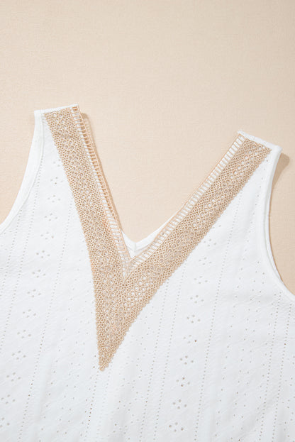 White Lace  V Neck Tank Top