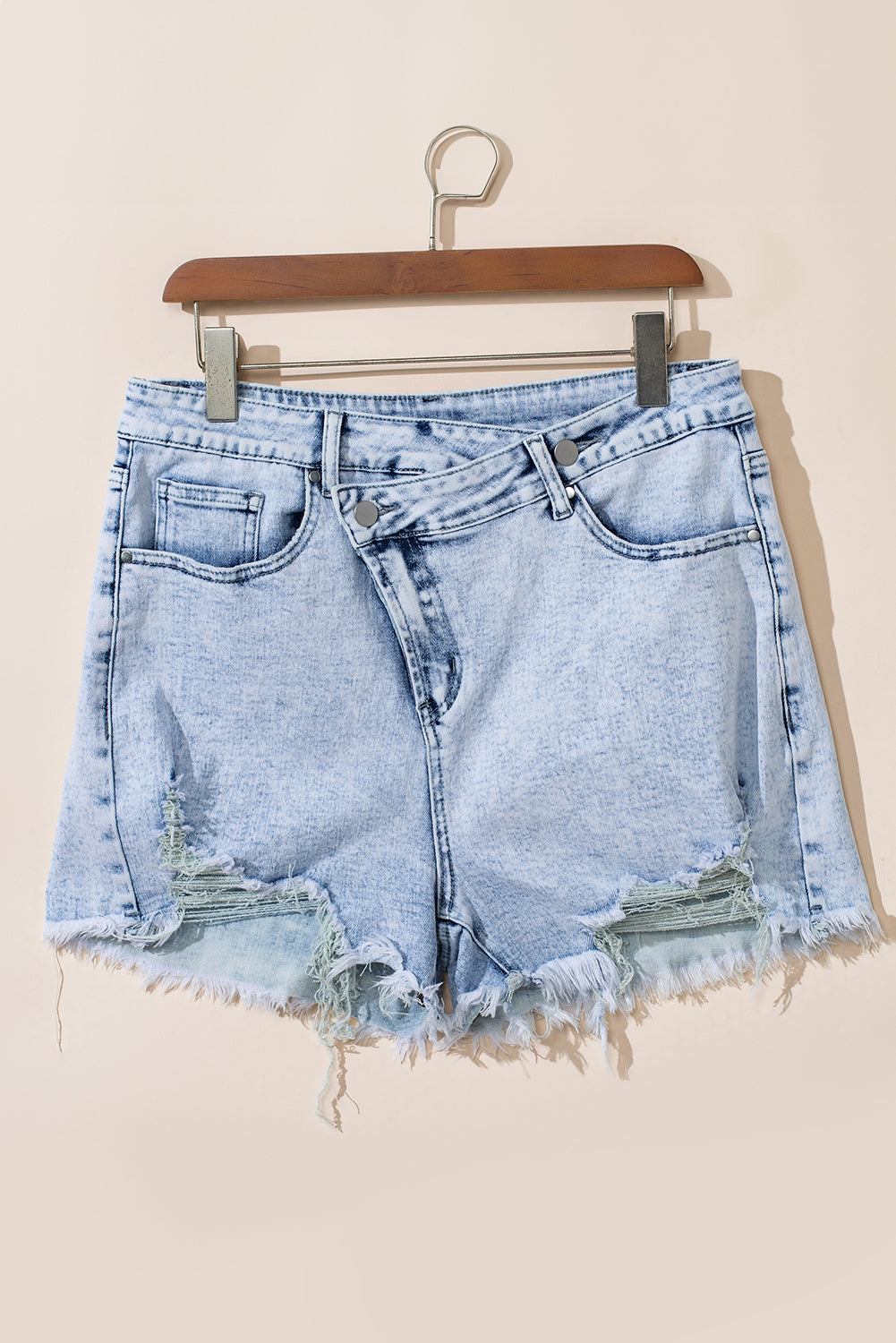 Light Blue Acid Wash Raw Edge Shorts