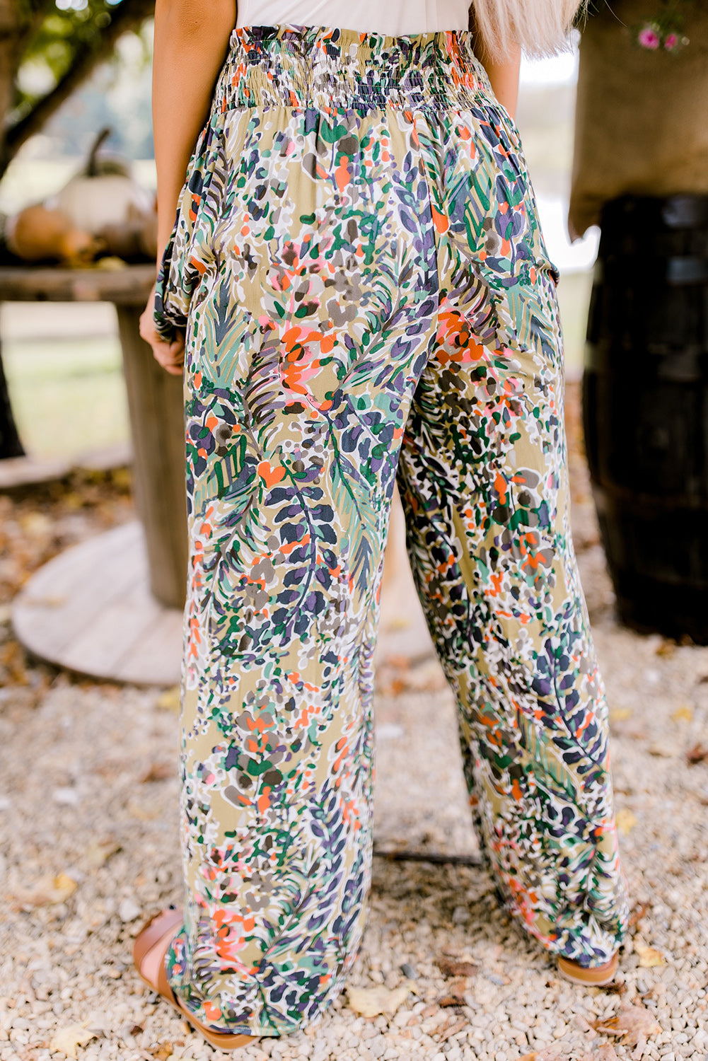 Multicolor Floral Shirred High Waist Pants