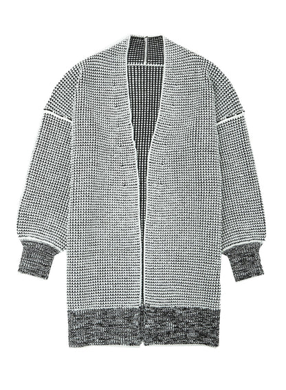 Gray Plaid Knit Long Cardigan