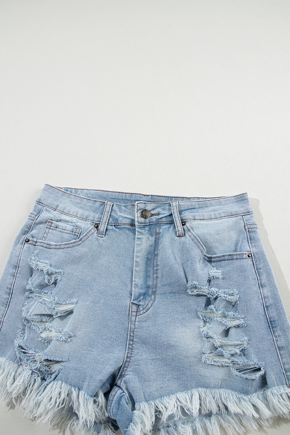 Light Blue Distressed High Waist Shorts